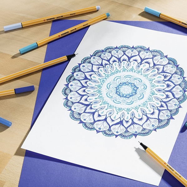 Stabilo Point 88 Scatola in Metallo da 50 Fineliner dettagli blu