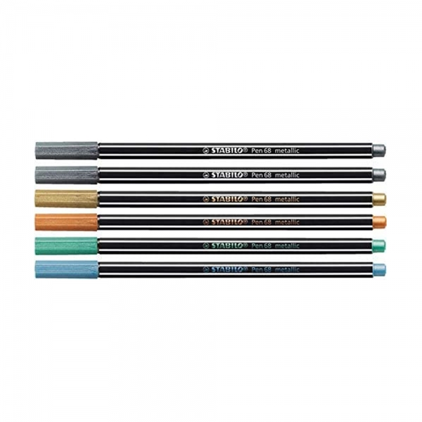 Stabilo Pen 68 Metallic Scatola in Metallo con 6 Pennarelli Metallizati chiusi