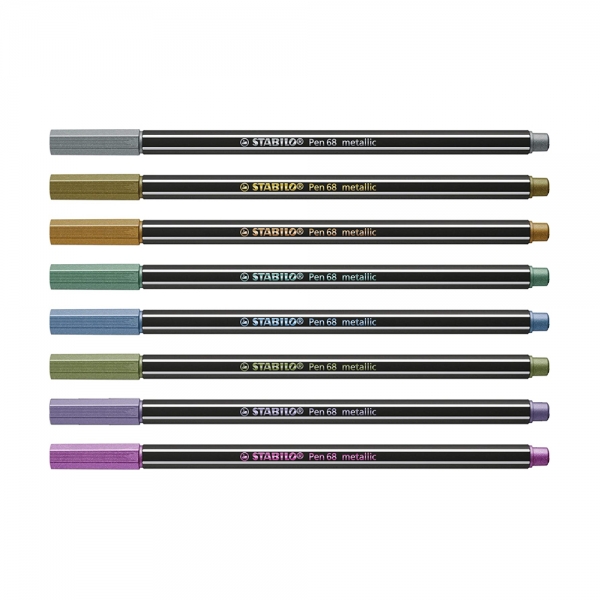 Stabilo Pen 68 Metallic Scatola in Metallo con 8 Pennarelli Metallizati chiusi