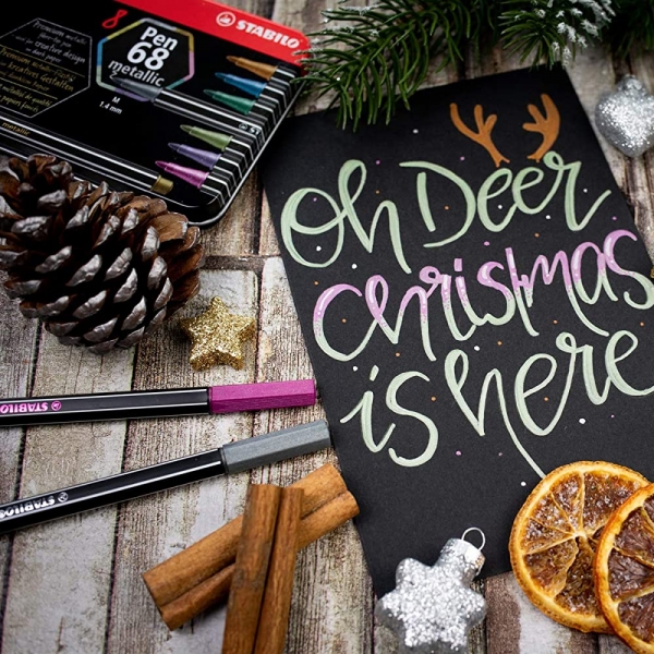 Stabilo Pen 68 Metallic Scatola in Metallo con 8 Pennarelli Metallizati dettagli 5