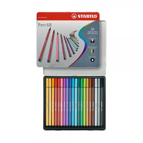 Stabilo Pen 68 Scatola in Metallo da 20 Pennarelli interno