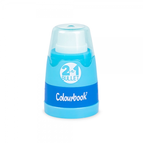 Colourbook Temperamatite 2 in 1 Bullet a 2 Fori con Gomma e Serbatoio azzurro
