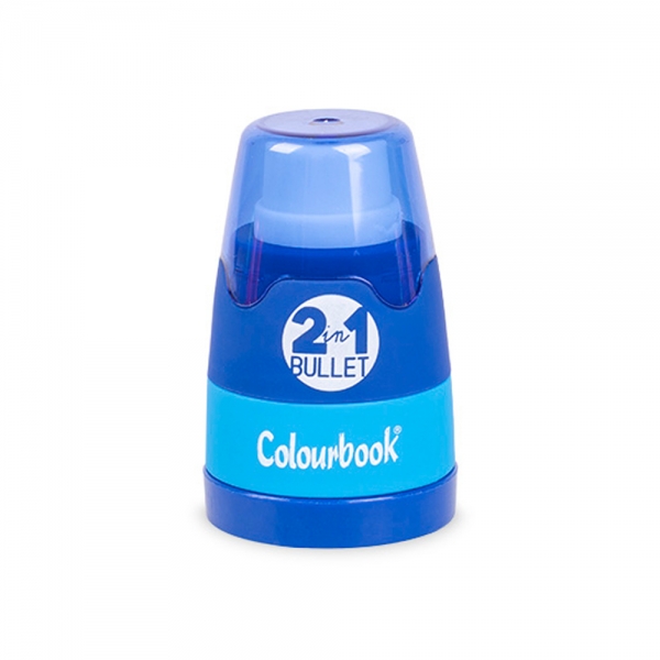 Colourbook Temperamatite 2 in 1 Bullet a 2 Fori con Gomma e Serbatoio blu