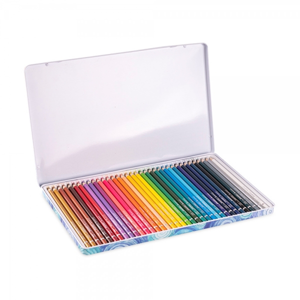 Colourbook Pastelli Artist Grade Creativity Scatola in Metallo da 36 Matite Colorate aperta