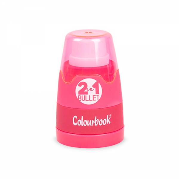 Colourbook Temperamatite 2 in 1 Bullet a 2 Fori con Gomma e Serbatoio rosa