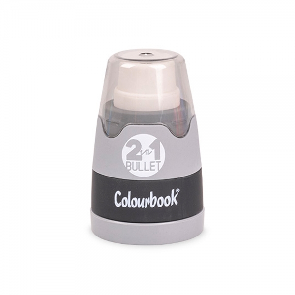Colourbook Temperamatite 2 in 1 Bullet a 2 Fori con Gomma e Serbatoio grigio