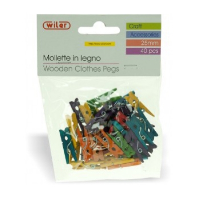 Wiler Mollette in Legno Colorate 25 mm 40 Pezzi WDM25C