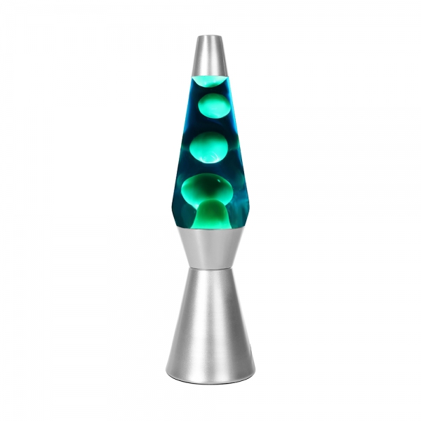 itotal-lampada-lava-silver-con-cera-verde-e-liquido-blu-accesa