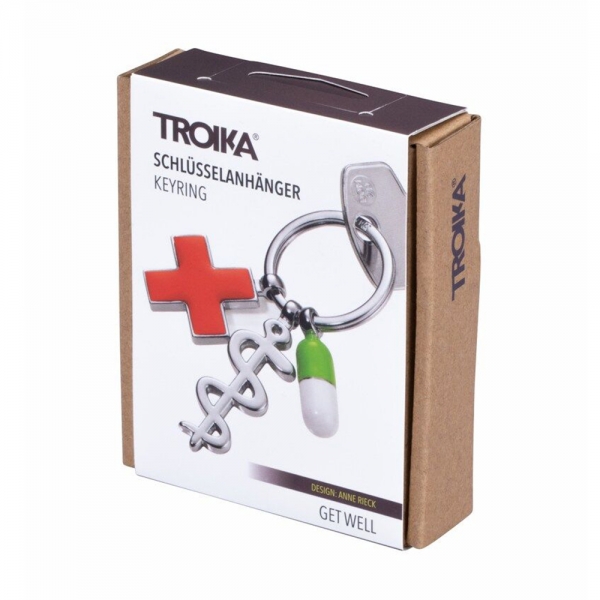 troika-get-well-portachiavi-con-croce-rossa-bastone-di-asclepio-e-pillola-confezione-regalo