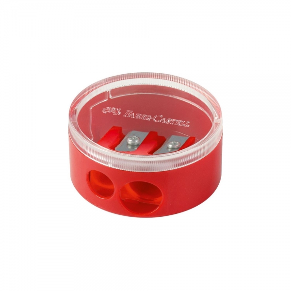 faber-castell-temperamatite-rotondo-a-2-fori-con-serbatoio-twin-rosso