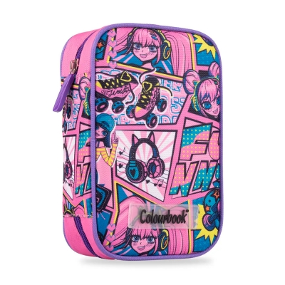 Colourbook Astuccio Portapastelli A Rotolo Geolier – 24 Pezzi Con Tasca Zip E Chiusura Velcro, Viola