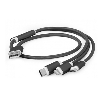 Cablexpert Cavo di Ricarica USB 3 in 1 Lightning - Type-C - Micro-USB Black