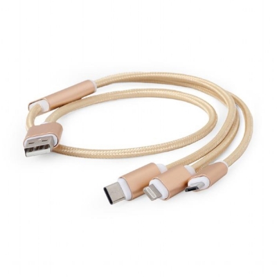 Cablexpert Cavo di Ricarica USB 3 in 1 Lightning - Type-C - Micro-USB Gold