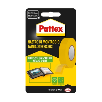 Pattex Nastro Biadesivo Trasparente 15 mm x 10 m