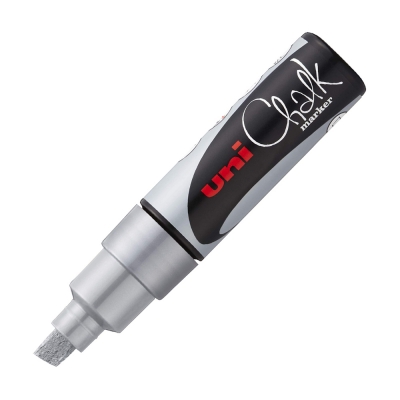 Uni Chalk Marcatore a Gesso Liquido con Punta a Scalpello 8 mm Argento
