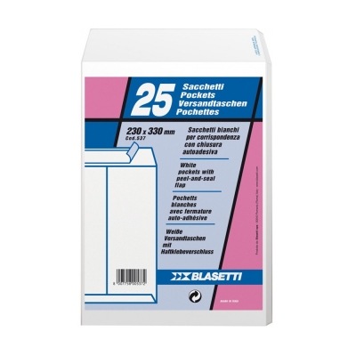 Blasetti 25 Sacchetti Bianchi per Corrispondenza con Chiusura Autoadesiva 230x330 mm