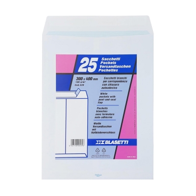Blasetti 25 Sacchetti Bianchi per Corrispondenza con Chiusura Autoadesiva 300x400 mm