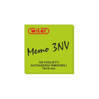 Wiler Notes Adesivi Rimovibili Neon Verde 76x76 mm 100 Fogli MEMO3NV